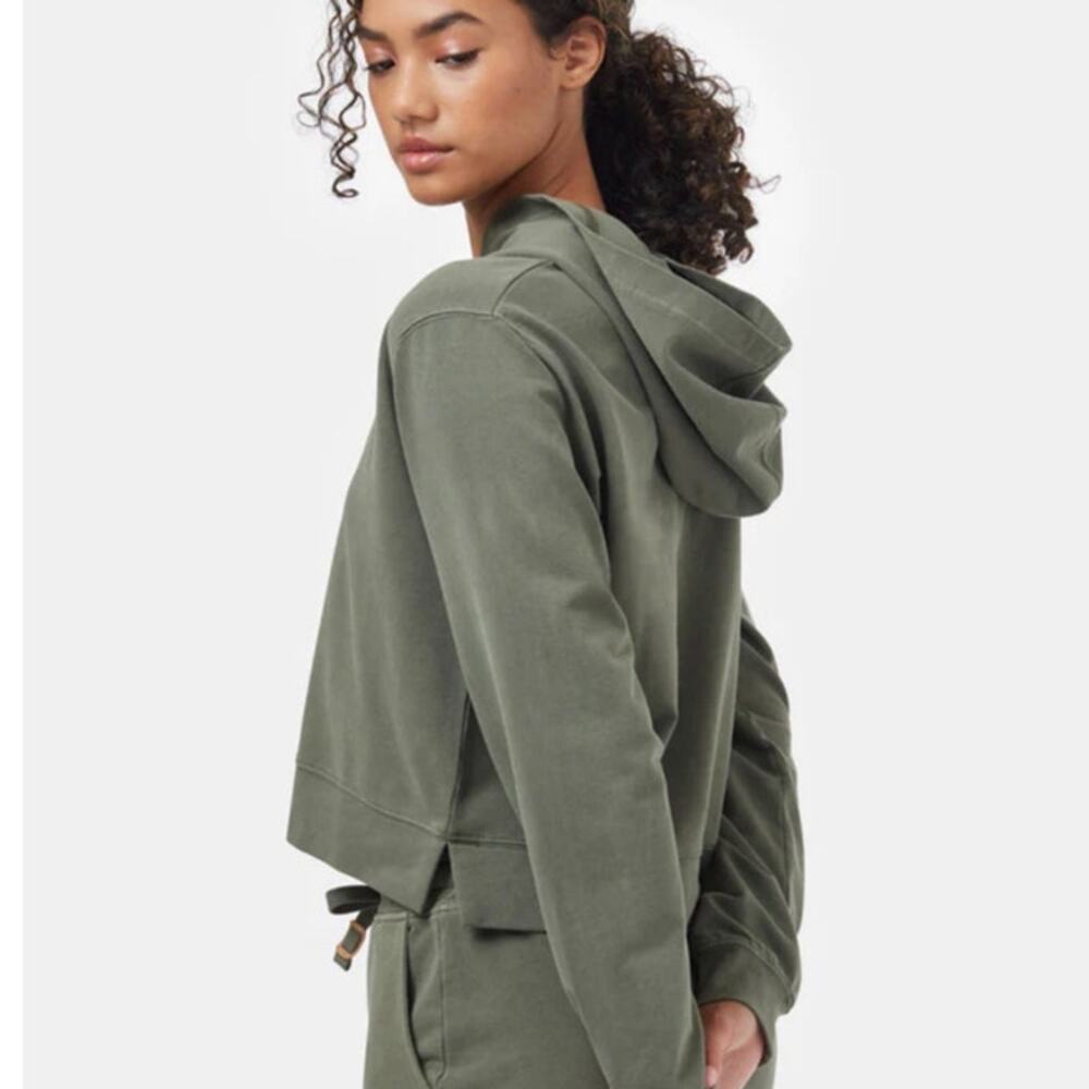 10 Tree French Terry Cropped Hoodie in Olive Night Green Size Large